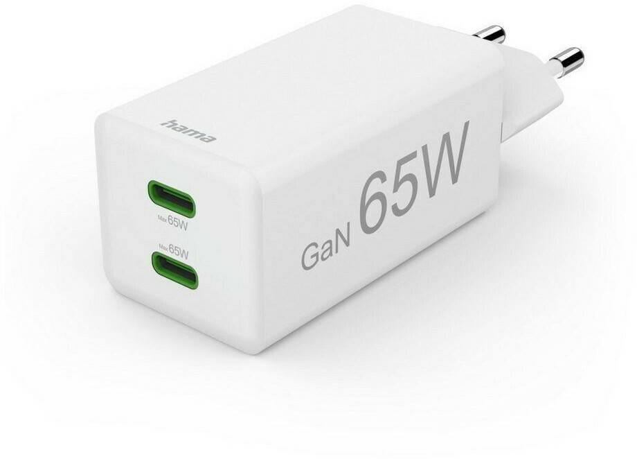 Hama Schnellladegerät GaN 2x USB-C Mini-Ladegerät PD 65 W Weiß (00201994) Handy-Zubehör