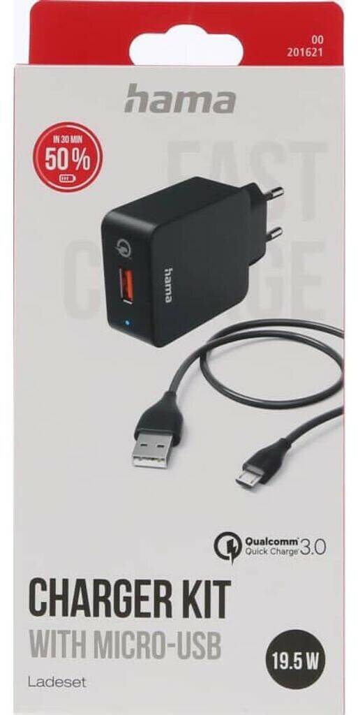 Hama Schnellladegerät mit Ladekabel Micro-USB, 19,5 W, 1,5 m, Schwarz Handy-Zubehör