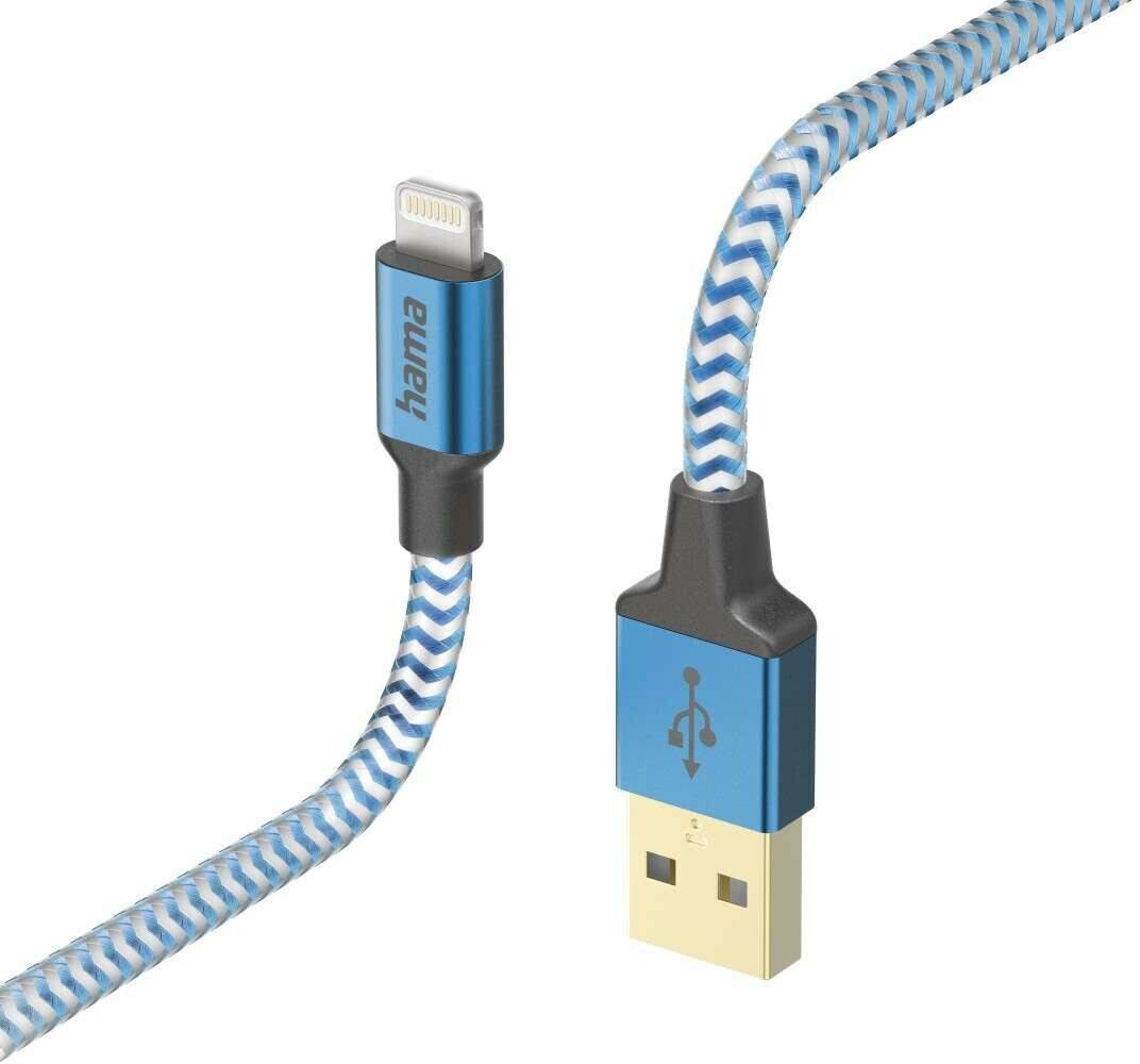 Hama Ladekabel Reflective USB-A - Lightning 1,5m NylonBlau Handy-Zubehör