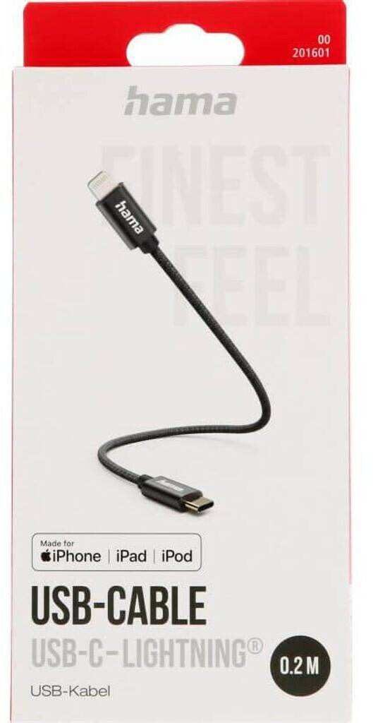 Handy-Zubehör Hama Ladekabel, USB-C - Lightning, 0,2 m, Nylon, Schwarz