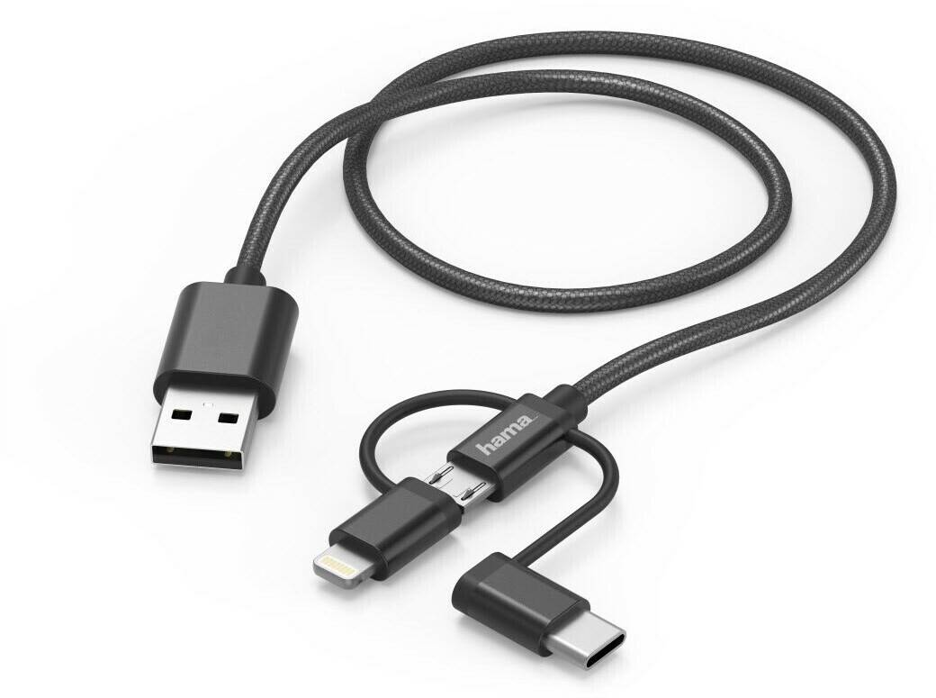 Handy-Zubehör Hama 3in1-Micro-USB-Kabel mit Adapter auf USB-Type-C u. Lightning1,5m Schwarz