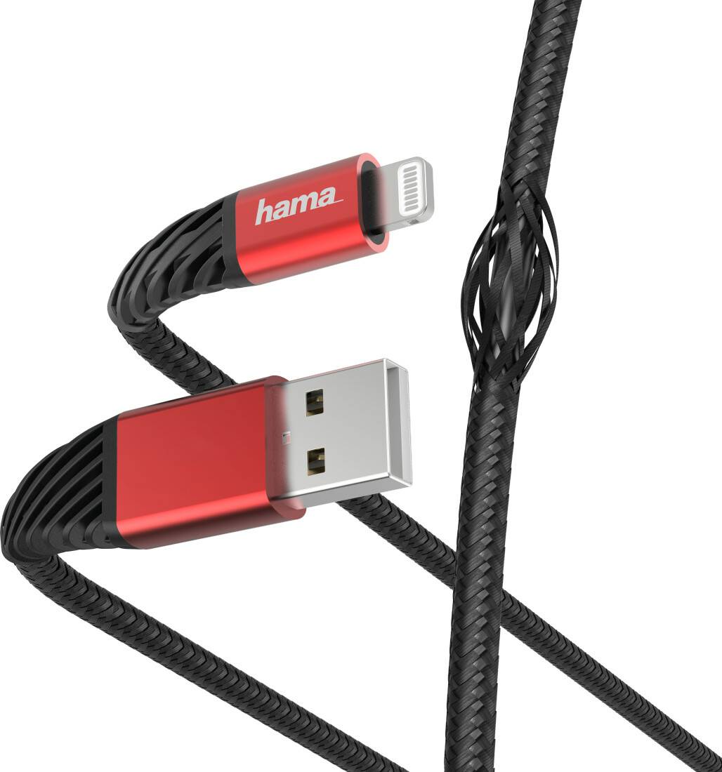 Handy-Zubehör Hama Lade- / Datenkabel "Extreme", USB-A - Lightning, 1,5 m, Schwarz / Rot