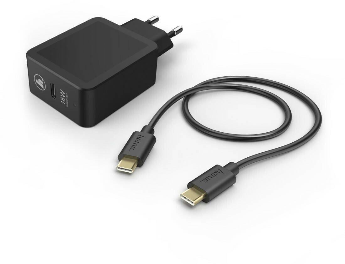 Hama Ladeset, USB-C, PD, 18W, USB-C-Kabel, 1,5 m, Schwarz Handy-Zubehör