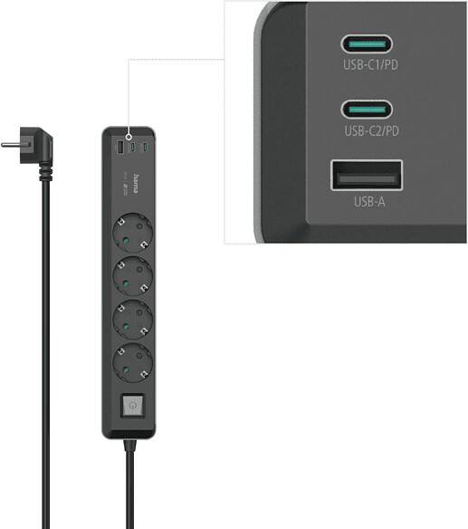 Hama 4-Fach 2x USB-C/1x USB-A mit Schalter (00223189) Elektrik