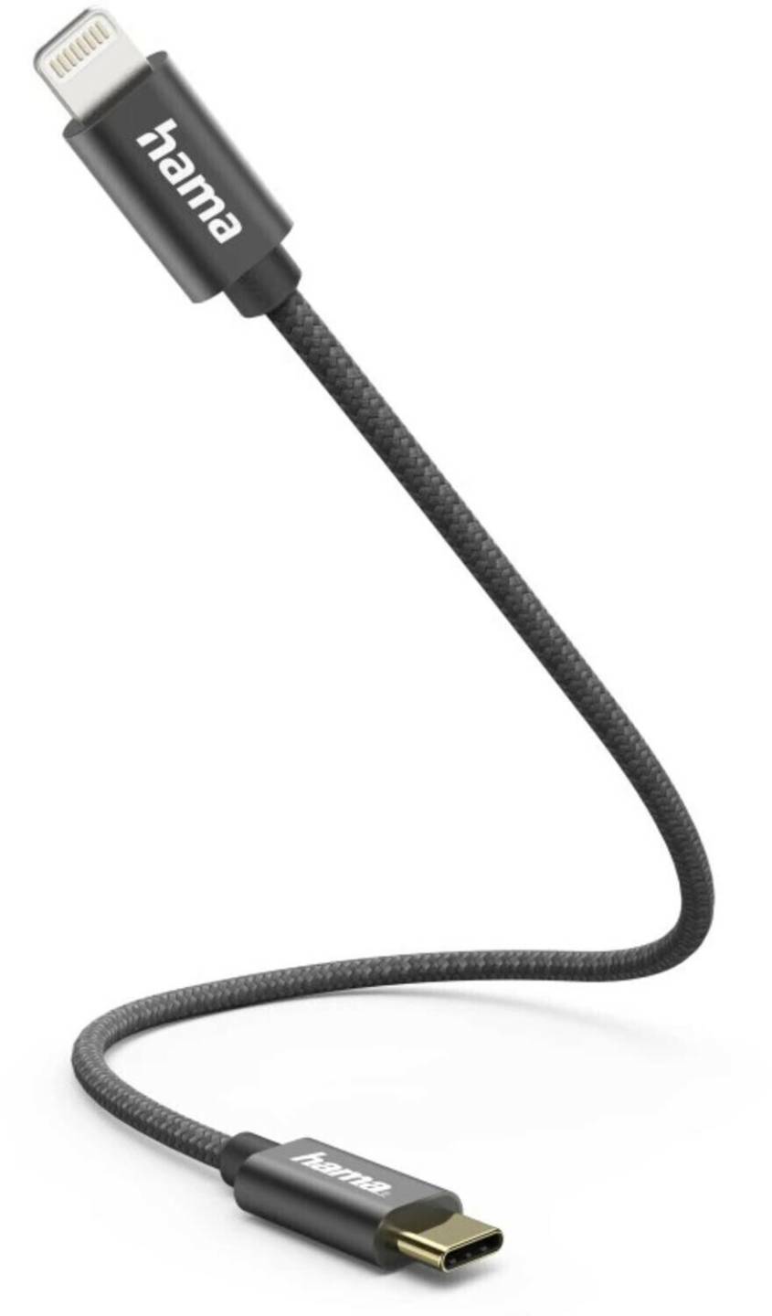 Handy-Zubehör Hama Ladekabel, USB-C - Lightning, 0,2 m, Nylon, Schwarz