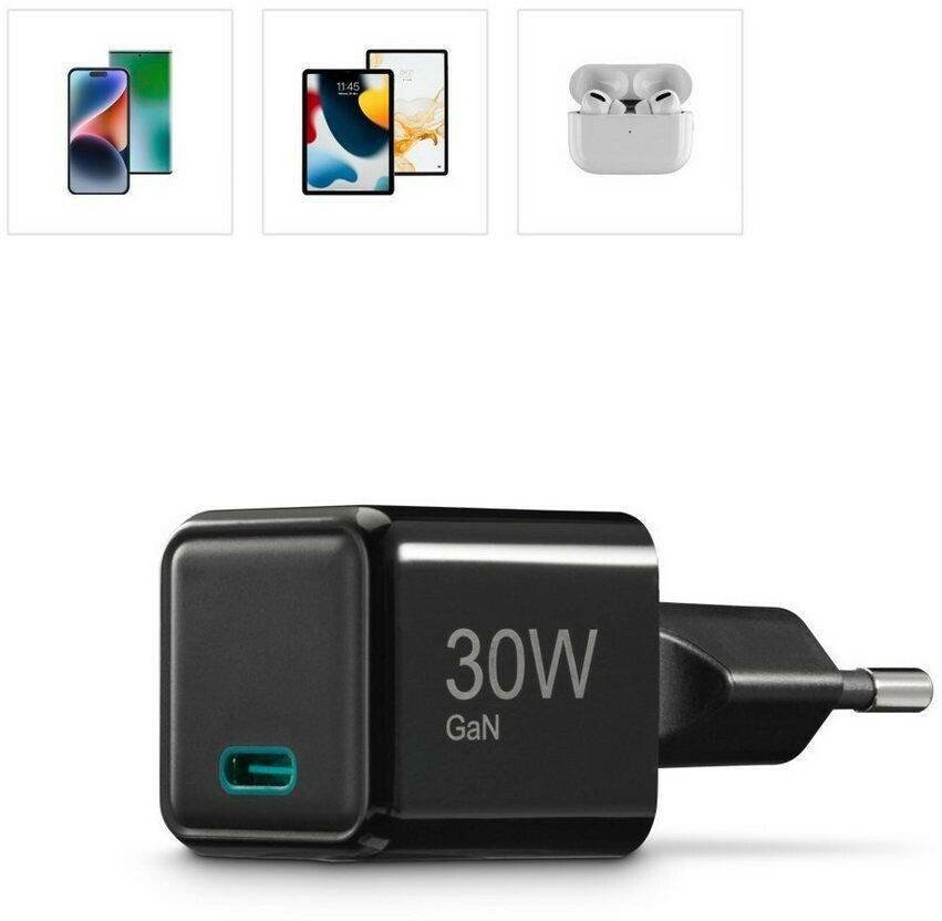 Handy-Zubehör Hama Schnellladegerät, GaN, USB-C, Super-Mini-Charger, PD, 30 W,Schwarz