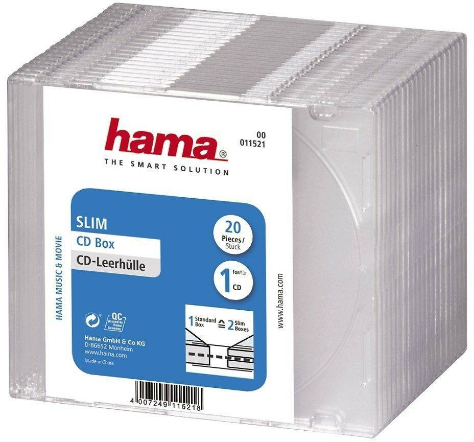 mehr Audio & Zubehör Hama 11521 CD-Slim-Box 20er-Pack Transparent Vorratspack