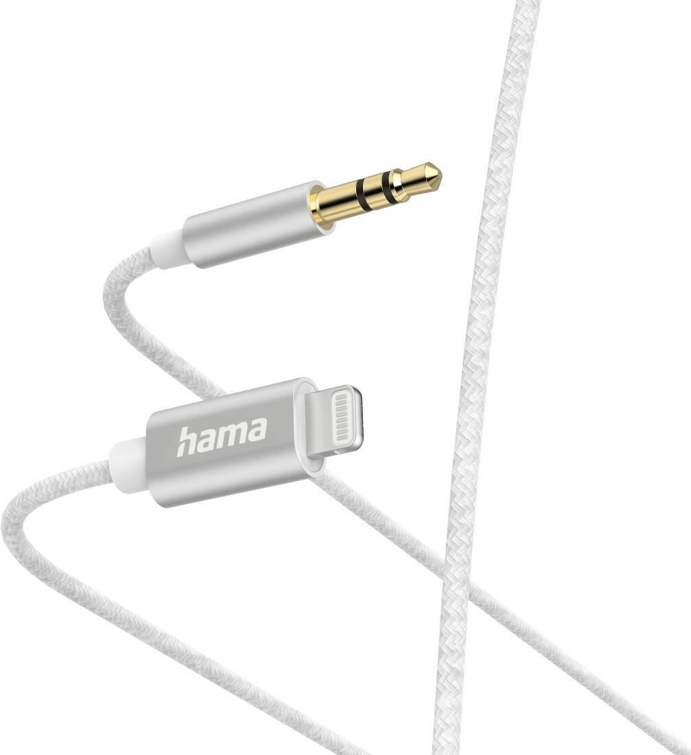 Hama Aux-Kabel Lightning – 3,5-mm-Klinke, Nylon, 1,0 m, Weiß Handy-Zubehör