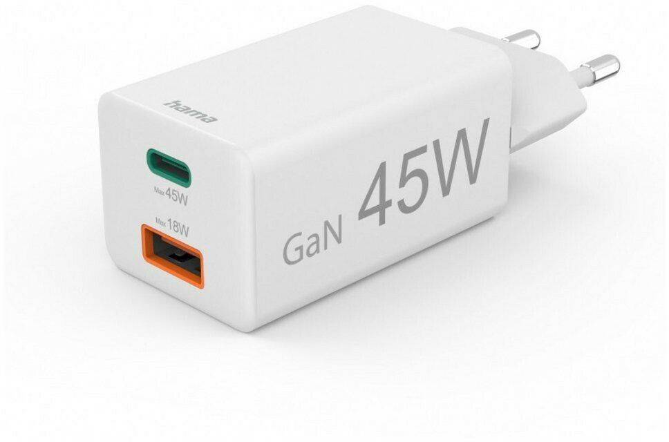 Handy-Zubehör Hama Schnellladegerät 1x USB-C PD 1x USB-A QC Mini-Ladegerät 45 W Weiß (00125141)