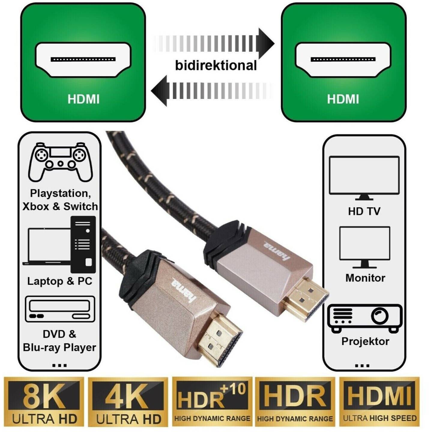 Hama Ultra High Speed HDMI-Kabel, Stecker-Stecker, 8K, Metall, Ethernet3m TV-Zubehör