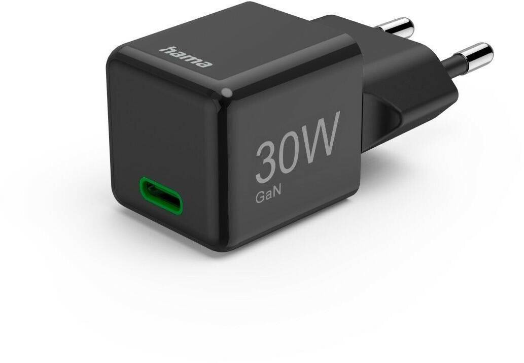 Handy-Zubehör Hama Schnellladegerät, GaN, USB-C, Super-Mini-Charger, PD, 30 W,Schwarz