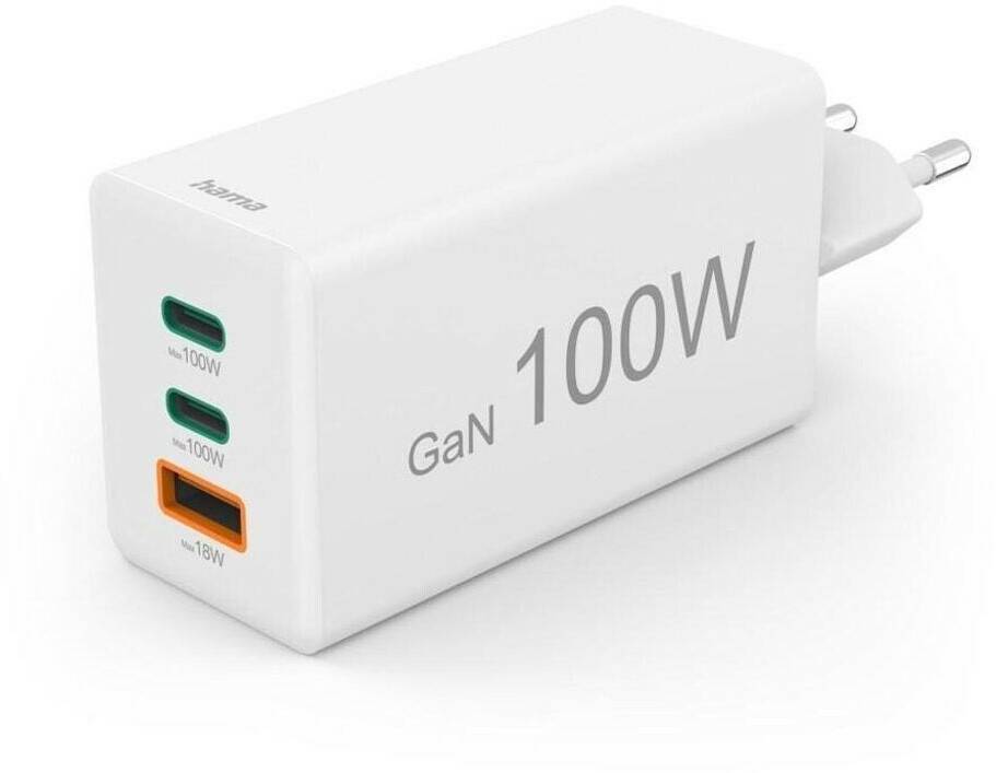 Handy-Zubehör Hama Schnellladegerät GaN 2x USB-C PD 1x USB-A QC Mini-Ladegerät 100 W WS (00125140)