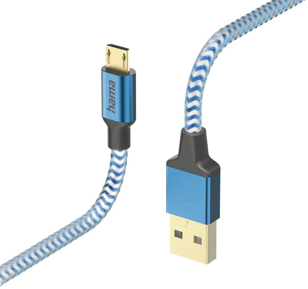 Hama 00201555 Ladekabel "Reflective", USB-A - Micro-USB, 1,5 m, Nylon, Blau Handy-Zubehör