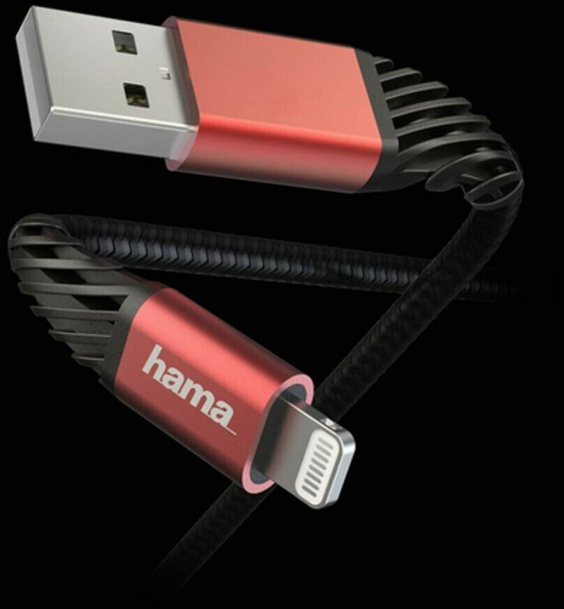 Handy-Zubehör Hama Lade- / Datenkabel "Extreme", USB-A - Lightning, 1,5 m, Schwarz / Rot