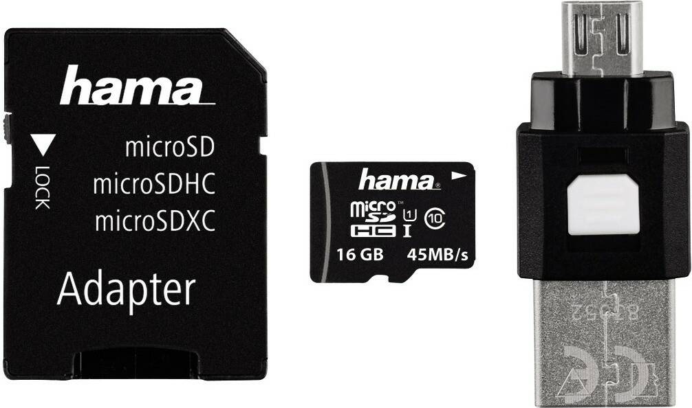 Kamera-Zubehör Hama microSDHC/microSDXC Class 10 UHS-I 45MB/smicroSDHC - 16GB OTG Set (123938)