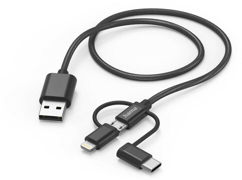 Hama 3in1 Multi-Ladekabel, USB-A - Micro-USB, USB-C u. Lightning, 1,5 m, Schwarz Handy-Zubehör