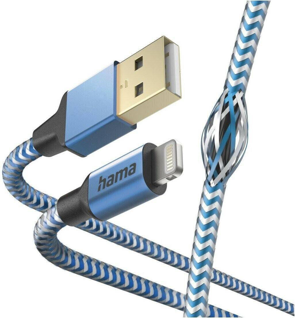 Hama Ladekabel Reflective USB-A - Lightning 1,5m NylonBlau Handy-Zubehör