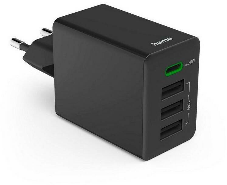 Hama 00201990 Schnellladegerät, 1x USB-C PD, 3x USB-A, Mini-Ladegerät, 35W, Schwarz Handy-Zubehör