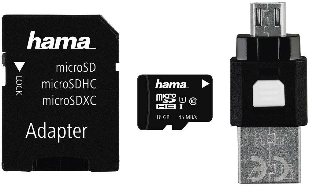 Kamera-Zubehör Hama microSDHC/microSDXC Class 10 UHS-I 45MB/smicroSDHC - 16GB OTG Set (123938)