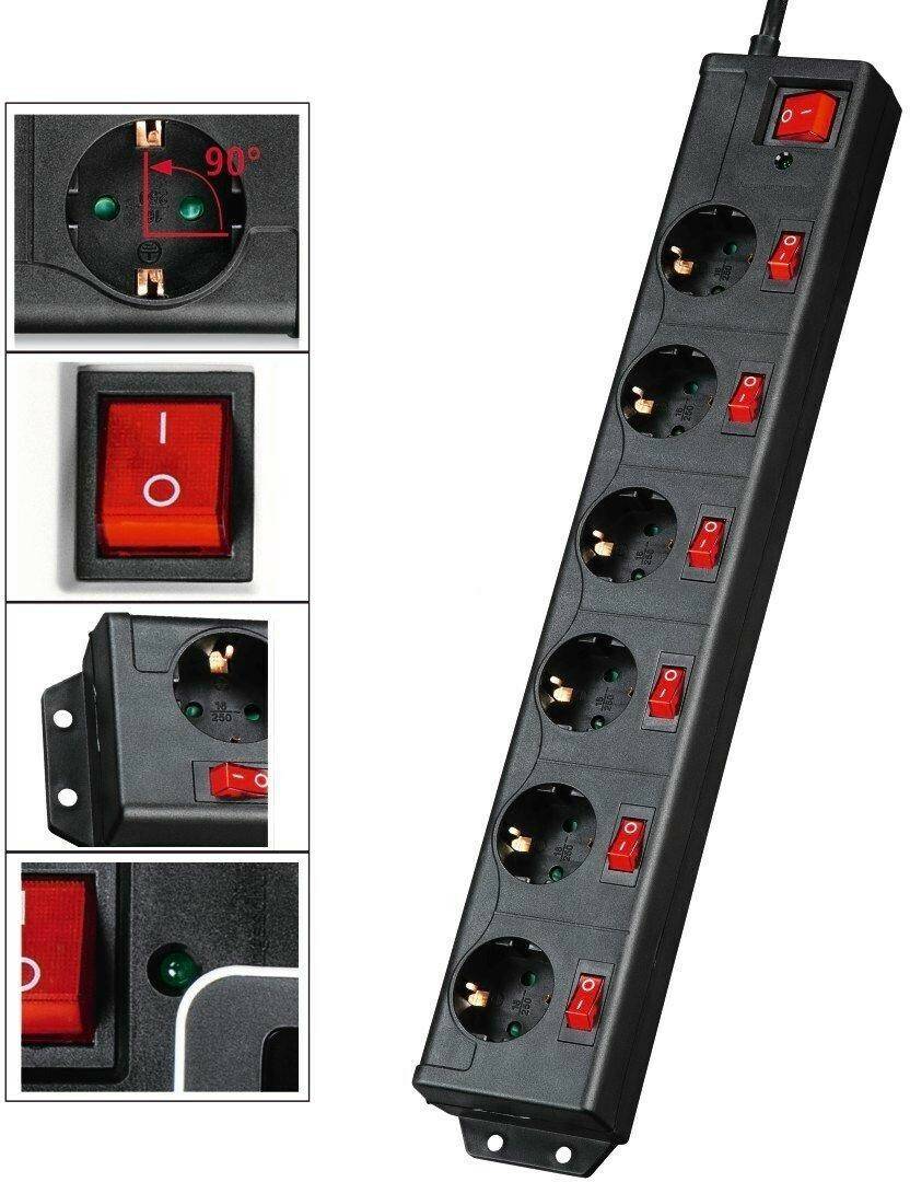 Elektrik Hama XL 00137259 - 6-fach, schwarz