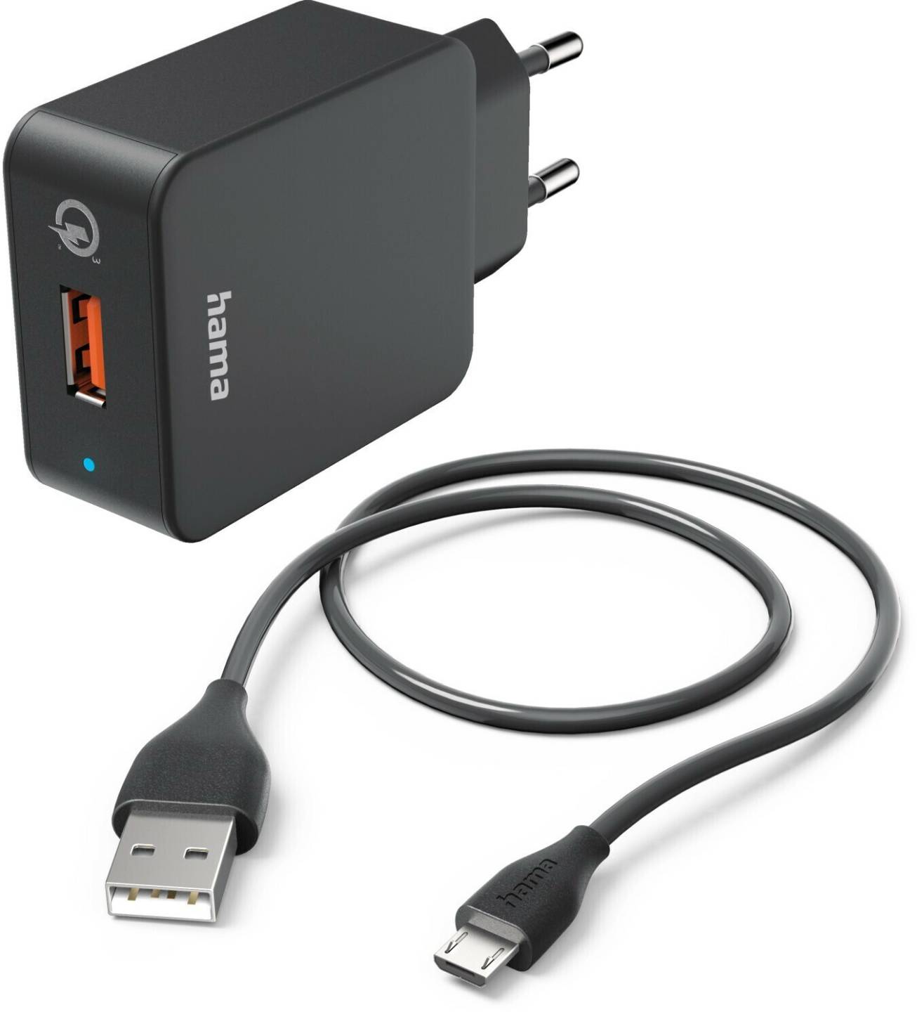 Hama Schnellladegerät mit Ladekabel Micro-USB, 19,5 W, 1,5 m, Schwarz Handy-Zubehör